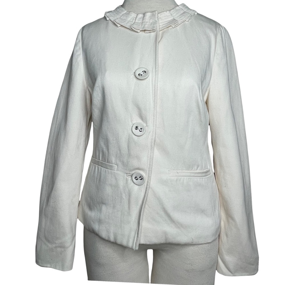 Vinatge Boden Business Work Wear Jacket Ivory Cotton Lined Pockets Buttons Sz Sm
